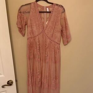 Pink Blush Maternity Dress - Elegant Pink Lace Dress